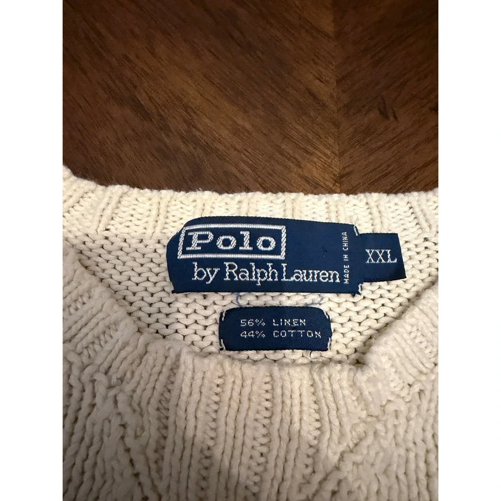 Polo Ralph Lauren Linen Cotton Sweater‎ Mens XXL Cream Shaker Knit Pony Logo